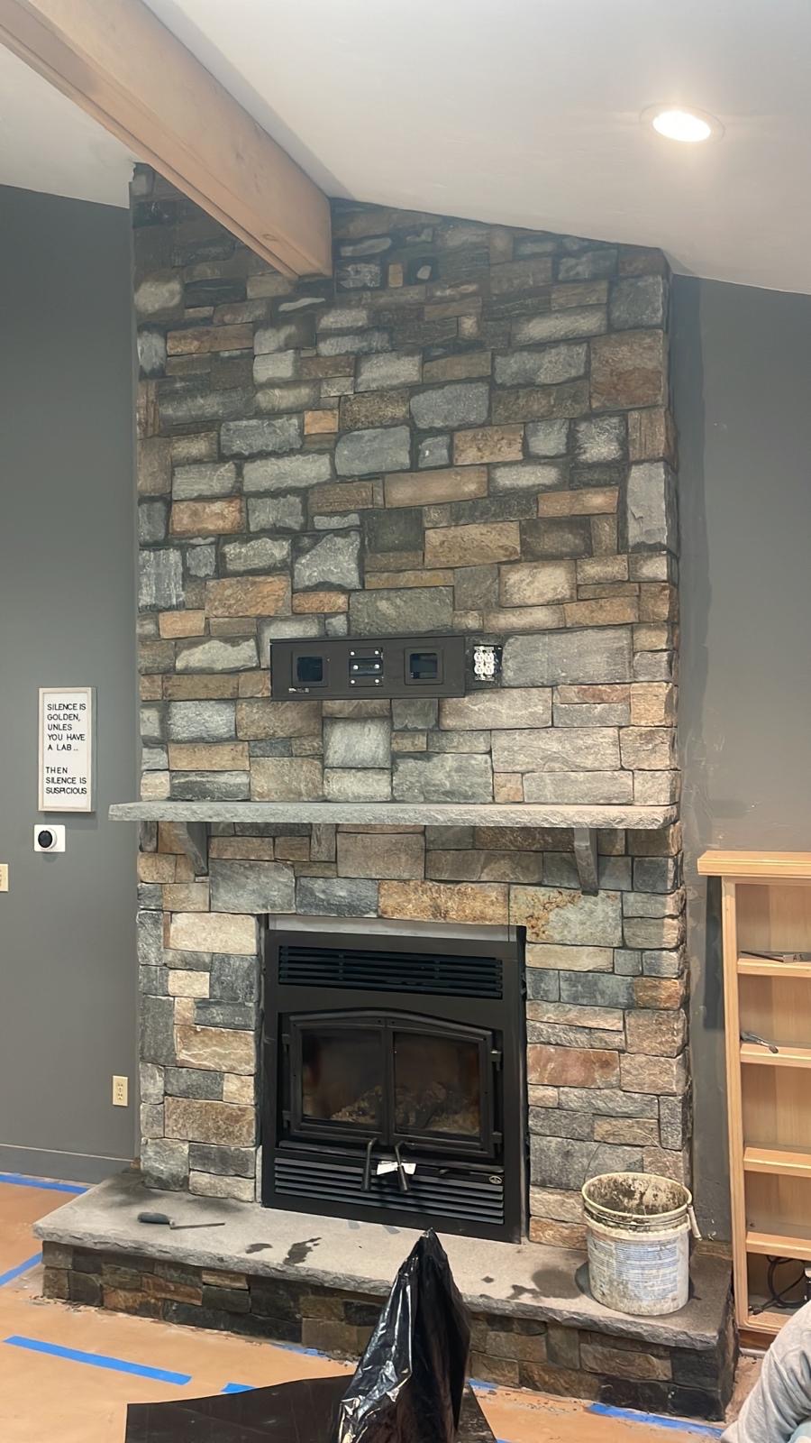 Stone fireplace